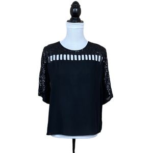EUC Rebecca Taylor Silk Sequin Cut Out Top